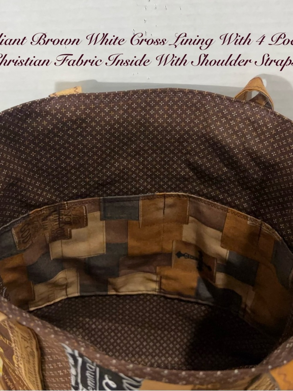 NEW CHRISTIAN BIBLE QUOTES HANDMADE QUILTED TOTE BAG W/BLACK GLASS BRACELETS 4p - Picture 3 of 3